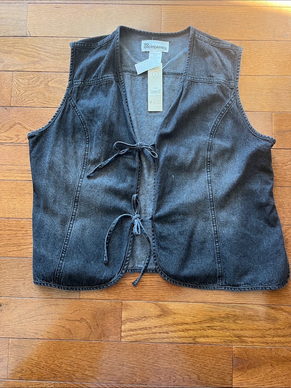 🖤NO BOUNDARIES BLACK DENIM TIE VEST-NWT-L/XL🖤